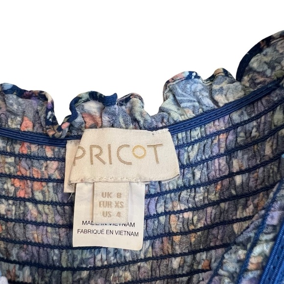 Apricot Smocked Ruffle Trim Floral Midi Dress Blue Multicolor 4 Small Beach - Picture 3 of 4